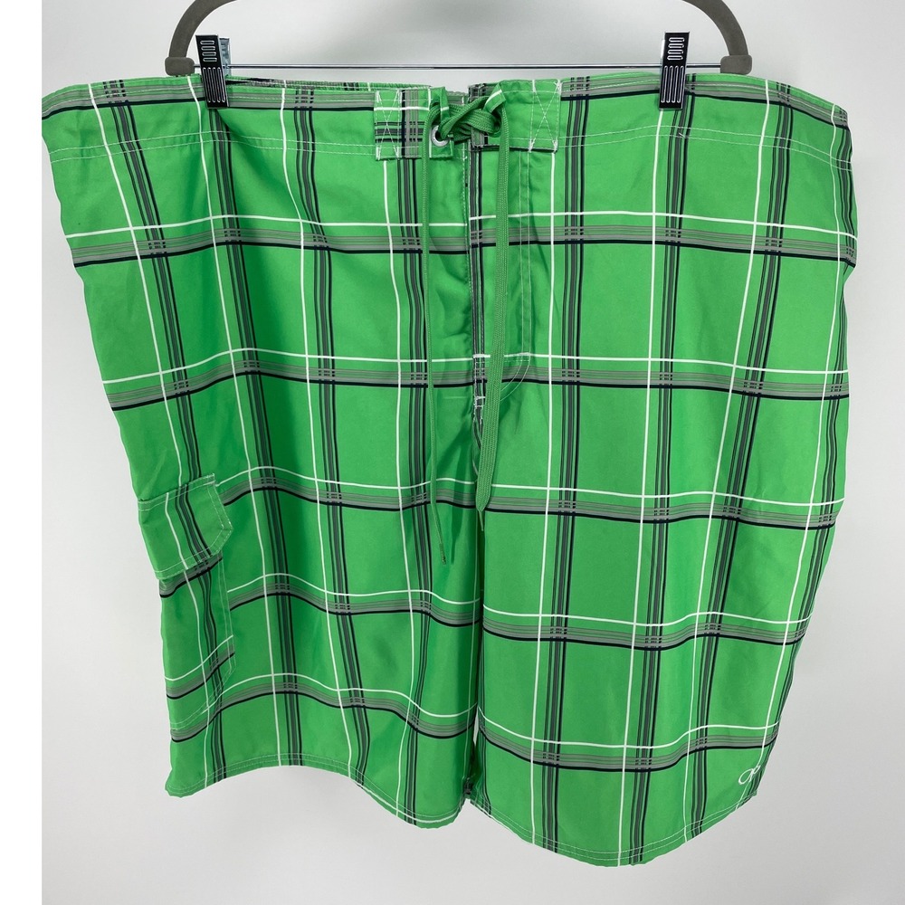 Ocean Pacific Board Shorts Mens 3XL Green Plaid Excellent Cargo Swim Trunks